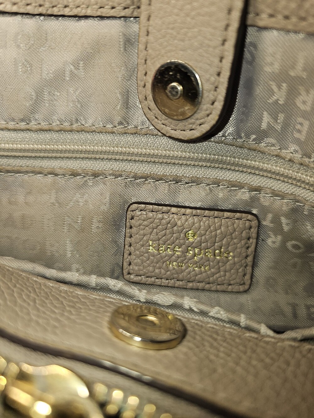 Kate Spade Larchmont Avenue Evangelie Satchel Leather Grease Grey Taupe - Picture 10 of 14